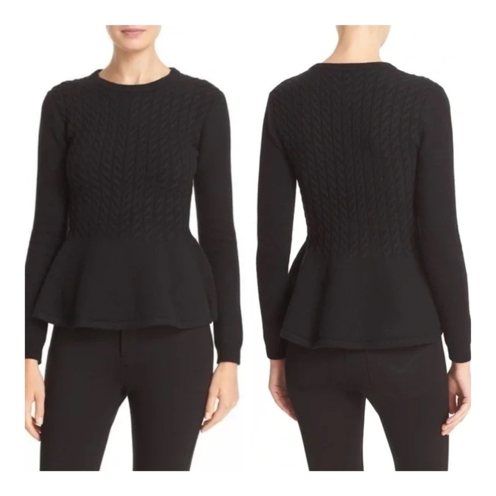 Ted Baker London Women's US 8/10 Black Mereda Cable Knit Peplum Sweater - Picture 2 of 12